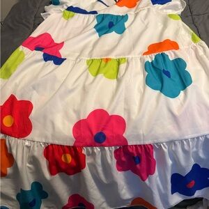 SHEIN White Midi Dress with Bright Pink, Red, Blue, Orange & Lime Floral Print